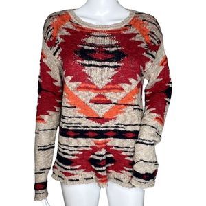 Triple Five Soul Sweater Womens Extra Small Tan Red Southwestern Aztec Colorful